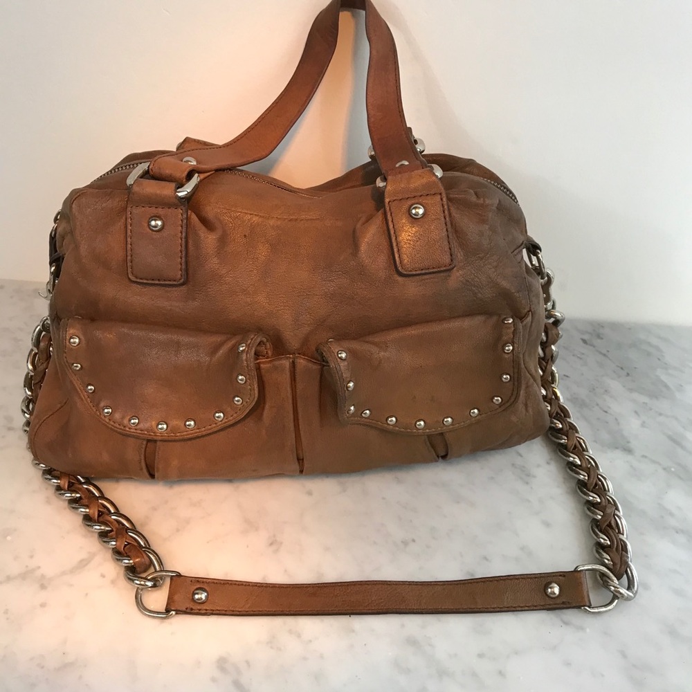 Abro Italian Tan Leather Shoulder Bag w/Long Strap